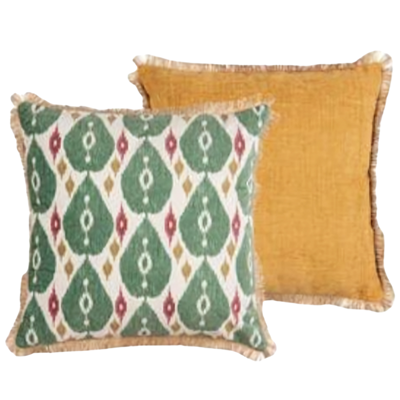 Cojin boho mostaza reversible