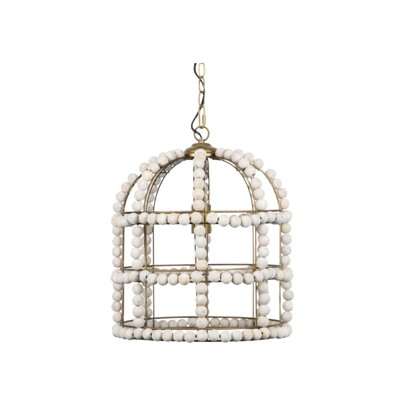 Lampara bolitas pequeña madera y metal