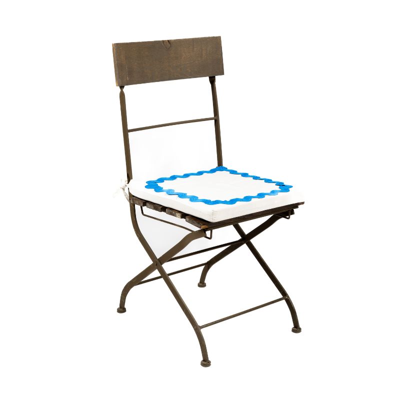 Cojín  grande silla Bambu con ondulina azul