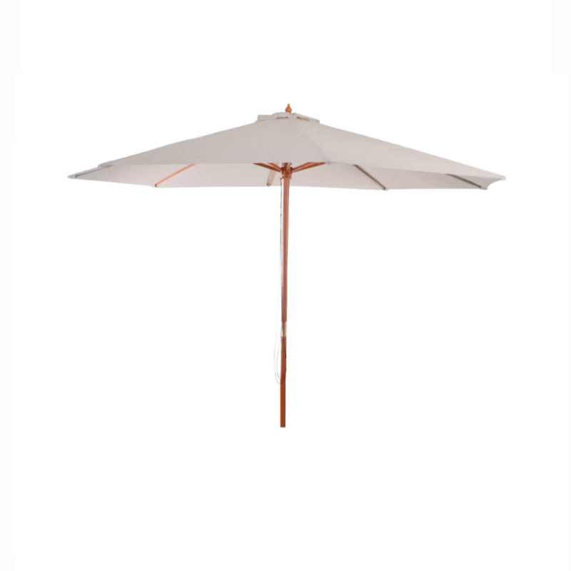 Sombrilla central beige y madera